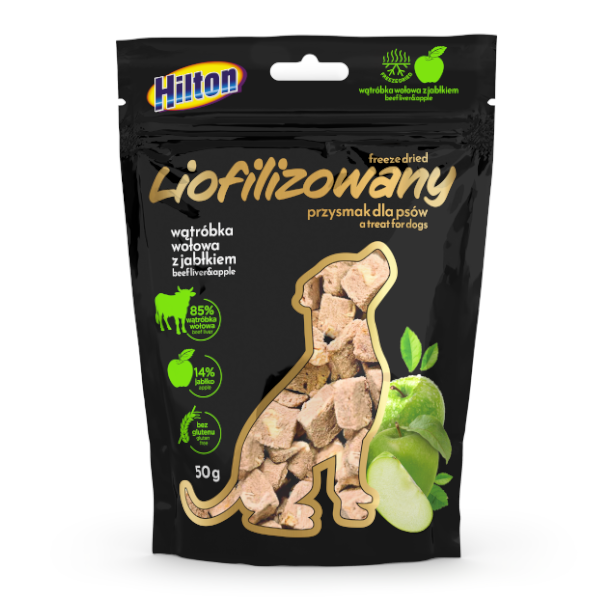 HILTON LIOFILIZOWANA WĄTRÓBKA WOŁOWA I JABŁKO 50G PRZYSMAK DLA PSA