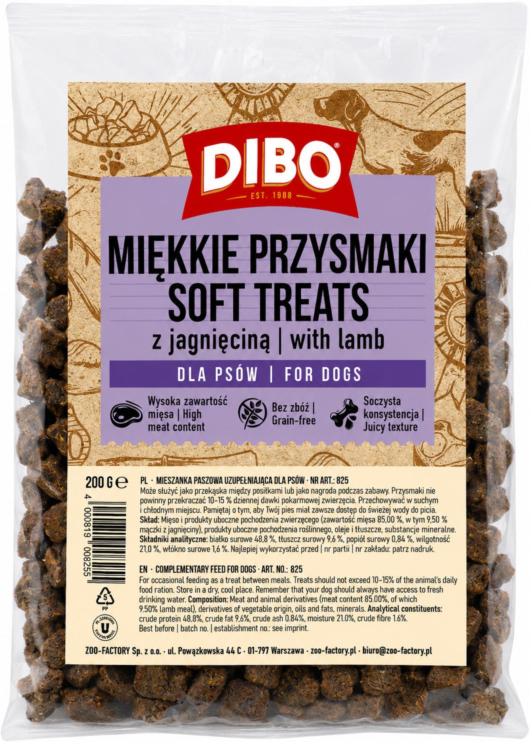 DIBO - MIĘKKIE PRZYSMAKI Z JAGNIĘCINĄ 200 G DLA PSA