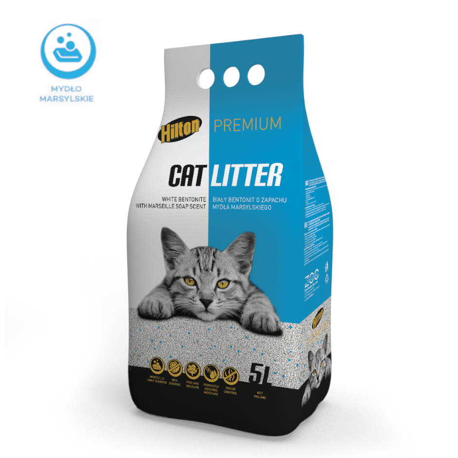 HILTON PREMIUM WHITE BENTONITE LITTER WITH MARSEILLE SOAP SCENT 5L - FOR CATS