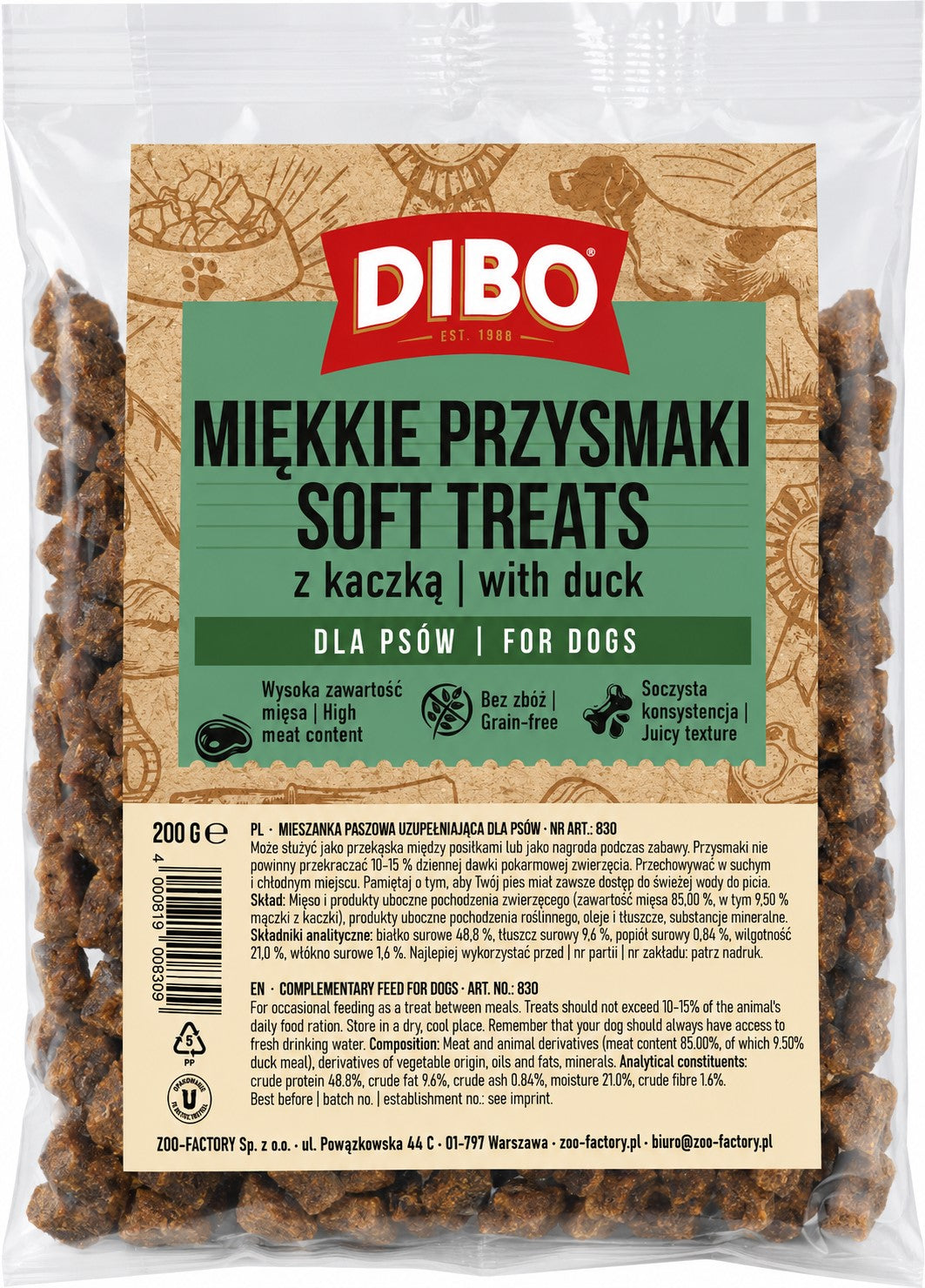 DIBO - MIĘKKIE PRZYSMAKI Z KACZKĄ 200 G DLA PSA